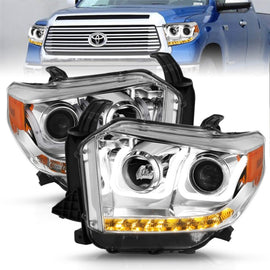ANZO 2014-2015 Toyota Tundra Proyector Faros delanteros con barra en U cromada con DRL