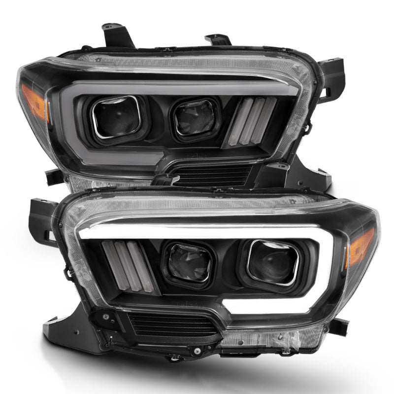 ANZO 2016-2017 Toyota Tacoma Proyector Faros delanteros con estilo de tablón Switchback negro con ámbar