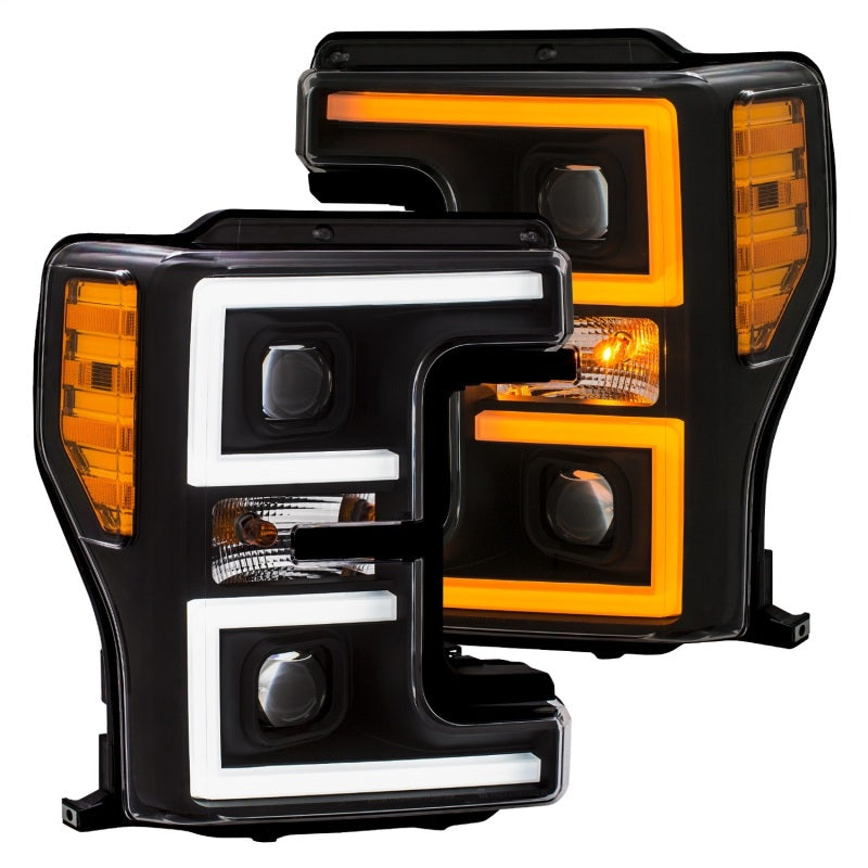 Faros delanteros LED ANZO 17-18 Ford F-250 Super Duty Faros delanteros LED estilo tablón negros (par)