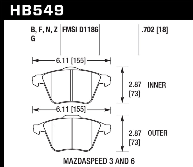 Hawk 2007-2013 Mazda 3 Mazdaspeed HPS 5.0 Pastillas de freno delanteras