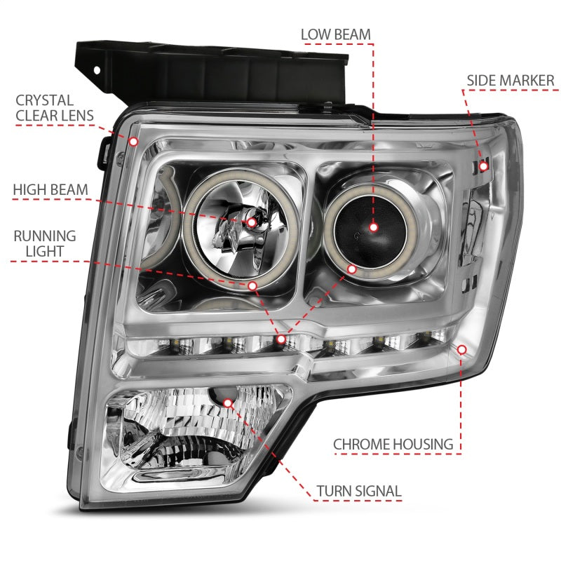 ANZO 2009-2014 Ford F-150 Faros delanteros proyectores con Halo Chrome (CCFL) G2