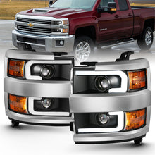 Cargar imagen en el visor de la galería, ANZO Faros delanteros tipo proyector para Chevrolet Silverado 2015-2016 con diseño estilo tablón, color negro y ámbar