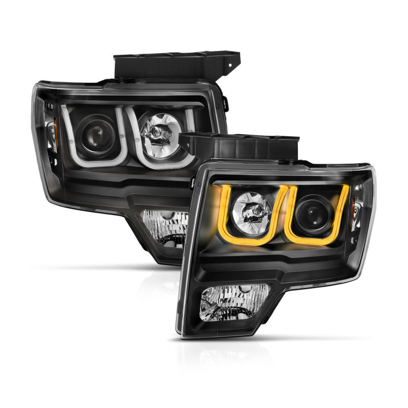 ANZO 2009-2014 Ford F-150 Faros delanteros proyectores con barra en U, color negro con ámbar