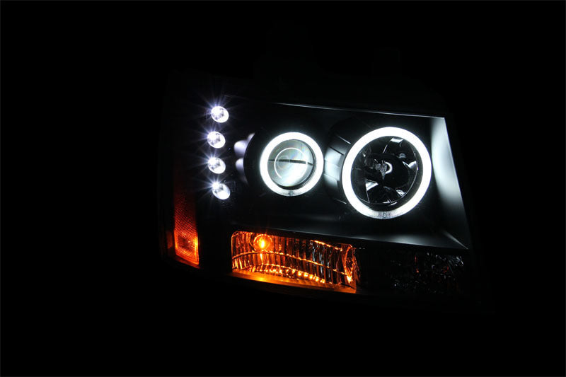 ANZO 2007-2013 Chevrolet Avalanche Faros delanteros con proyector con halo negro (CCFL)