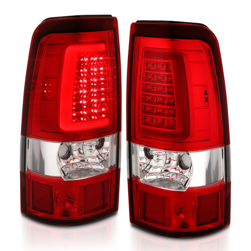 ANZO 1999-2002 Chevy Silverado 1500 luces traseras LED estilo tablón cromadas con lente roja/transparente