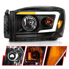 Cargar imagen en el visor de la galería, Anzo 06-09 Dodge RAM 1500/2500/3500 Faros delanteros carcasa negra/lente transparente (con barras de luz de conmutación)