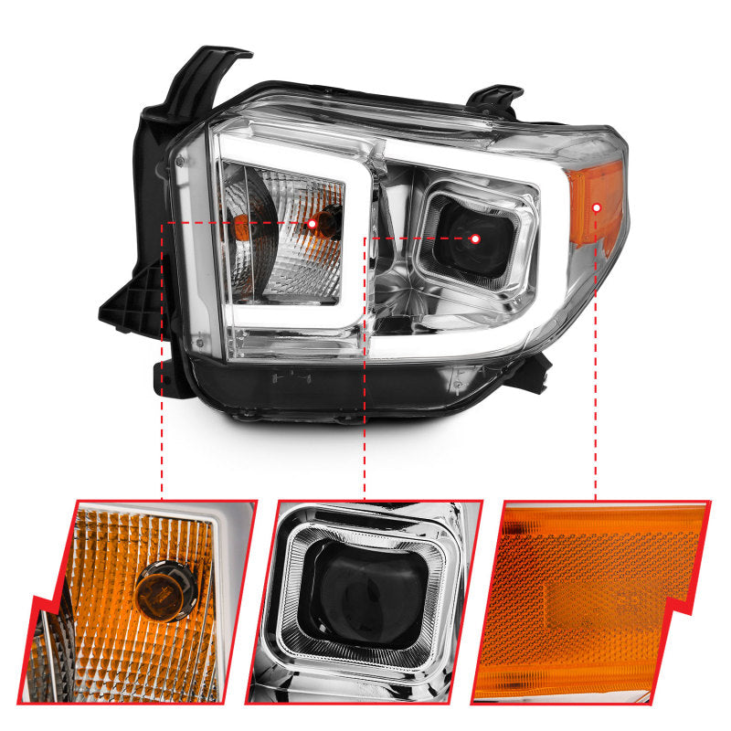 ANZO 14-17 Toyota Tundra Plank Style Proyector Faros delanteros cromados con ámbar
