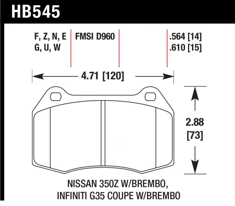 Hawk 04-09 Infiniti G35 3.5L Base Frenos Brembo OE Incl. Pin Clips Cuñas Delanteras ER-1 Pastillas de freno