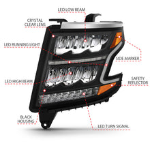 Cargar imagen en el visor de la galería, ANZO 15-20 Chevy Tahoe/Suburban Faros delanteros estilo barra de luz LED, color negro con secuencial con DRL y ámbar