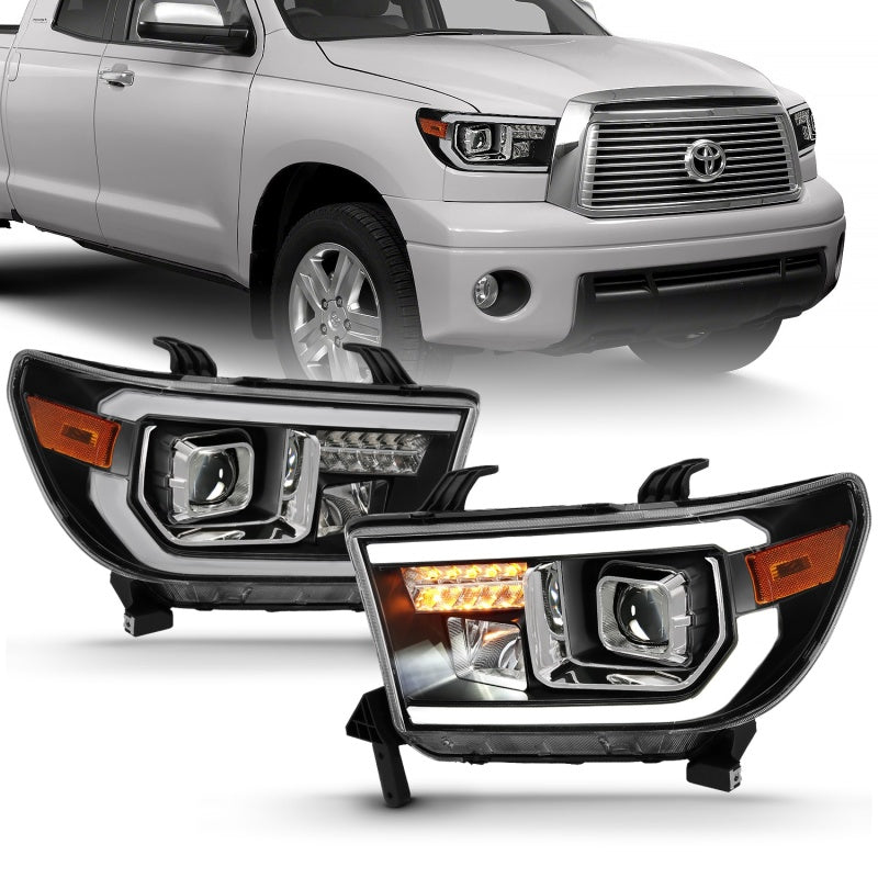 ANZO 2007-2014 Toyota Tundra Proyector Barra de luz HL Negro Ámbar (Led Luz Alta) (Versión Halógena)