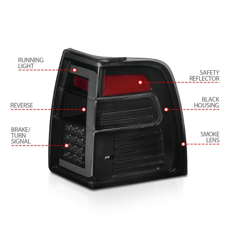 Luces traseras LED ANZO 07-17 Ford Expedition con barra de luz, carcasa negra, lente ahumada