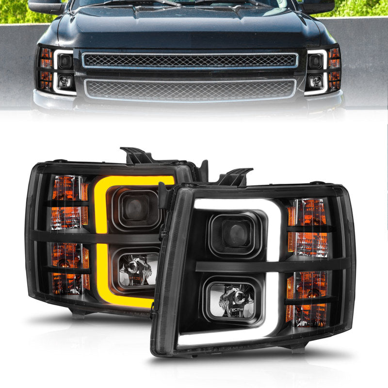 ANZO 2007-2013 Chevrolet Silverado 1500 Proyector con barra de luz, carcasa negra con secuencial
