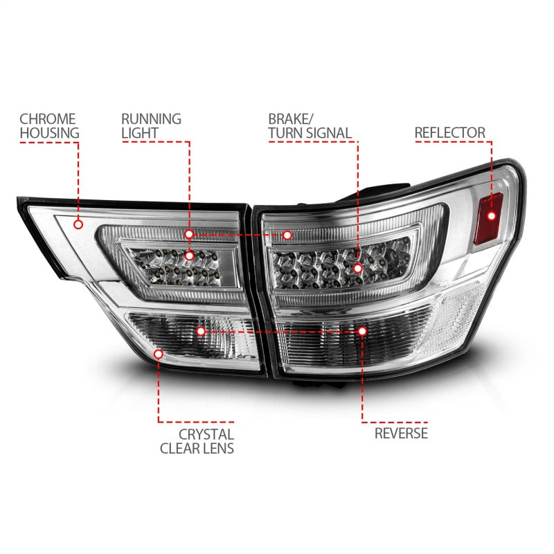 ANZO 11-13 Jeep Grand Cherokee Luces traseras LED con barra de luces carcasa cromada/lente transparente 4 piezas