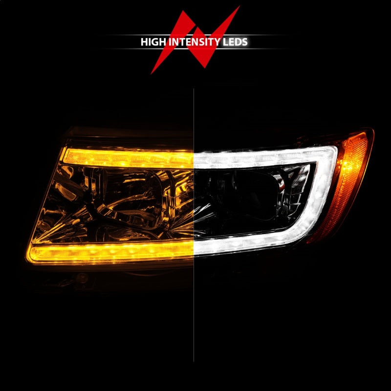 ANZO 11-13 Jeep Grand Cherokee (solo halógenos de fábrica) Faros delanteros con barra de luz Swchbk cromado