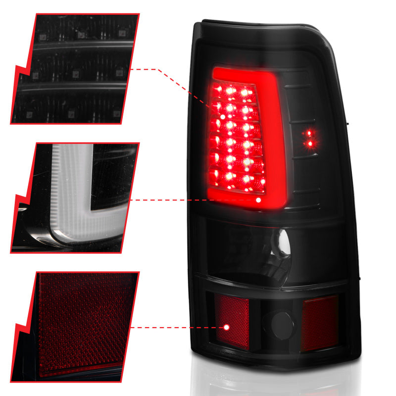 ANZO 1999-2002 Chevy Silverado 1500 luces traseras LED estilo tablón negro con lente ahumada
