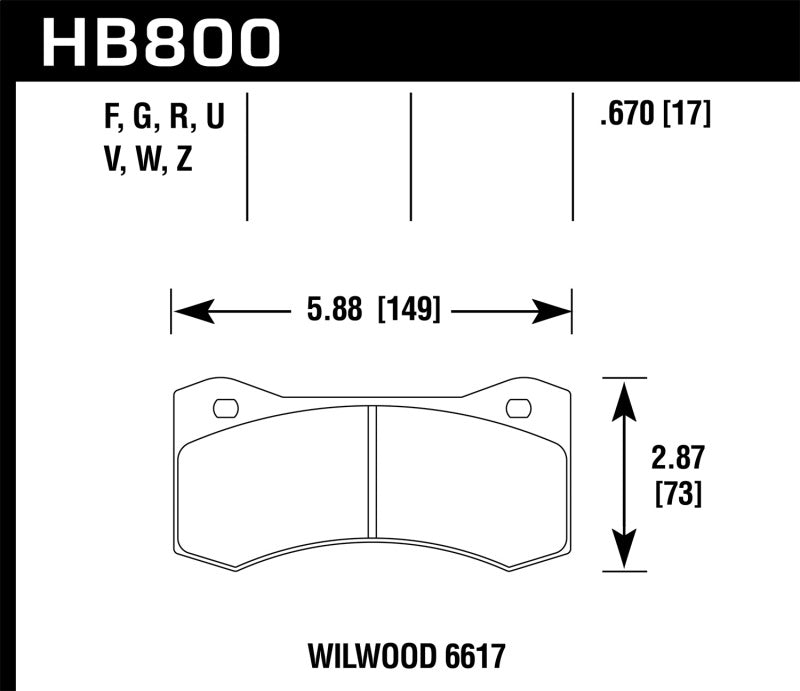 Pastillas de freno de carrera Hawk Willwood 6617 Caliper DTC-70