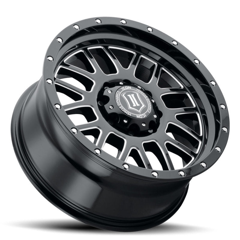 ICON Alpha 20x9 6x135 16mm Offset 5.625in BS Rueda de radios fresados ​​en negro brillante