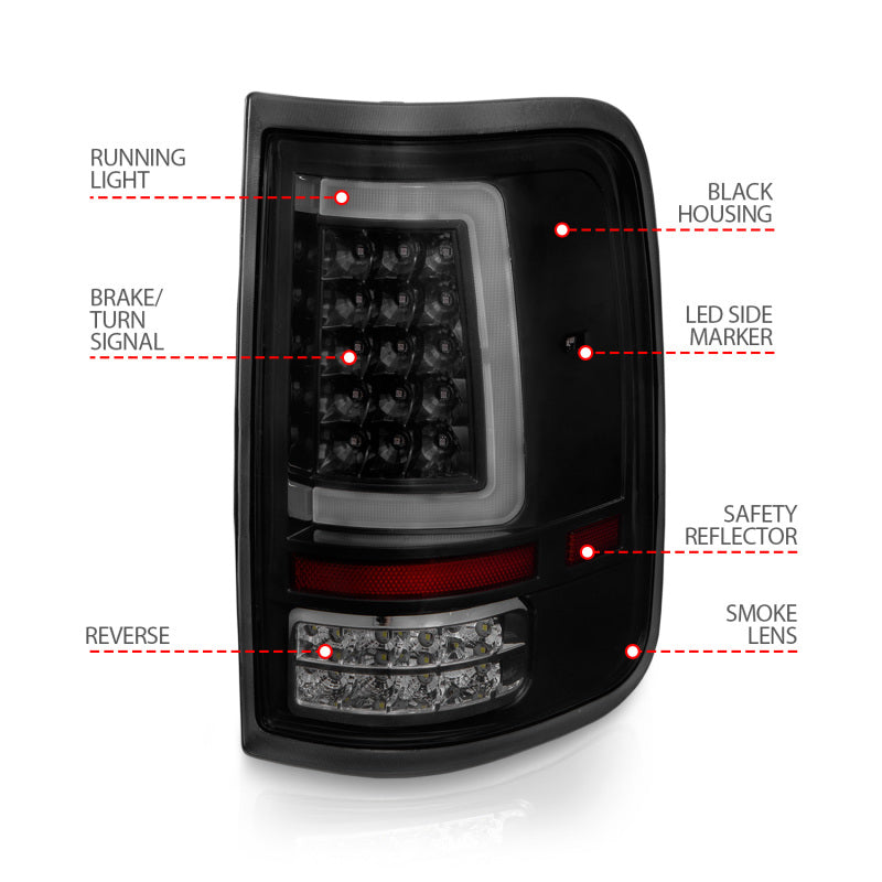 ANZO 2004-2006 Ford F-150 luces traseras LED con barra de luz, carcasa negra, lente ahumada
