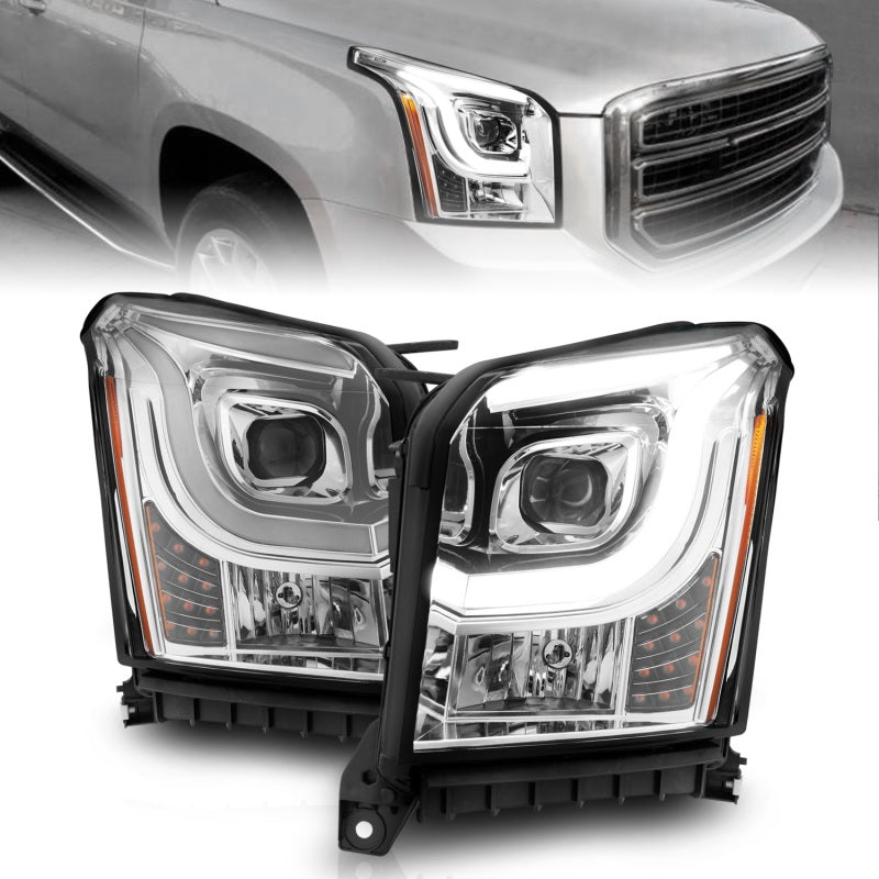 ANZO 2015-2017 GMC Yukon XL Faros delanteros con barra de luces - Cromo/Ámbar