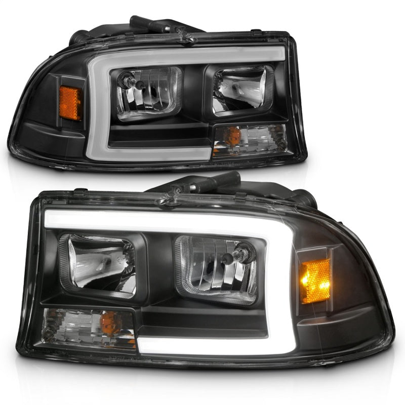 ANZO 97-04 Dodge Dakota/Durango Juego de faros delanteros de cristal con barra de luz y carcasa negra