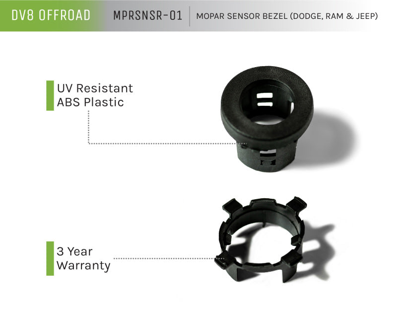 DV8 Offroad Jeep/Dodge/RAM Kit de repuesto de bisel delantero y clip trasero para sensores MOPAR - Juego de 4
