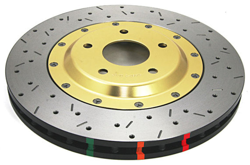 DBA 97-04 Corvette C5/C6 Rotor delantero perforado y ranurado Serie 5000 de 2 piezas ensamblado con sombrero dorado