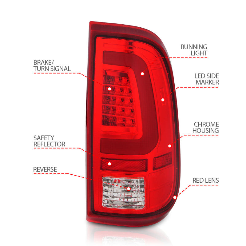 ANZO 2008-2016 Ford F-250 luces traseras LED carcasa cromada lente roja/transparente (par)