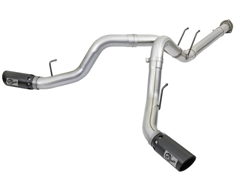 aFe ATLAS Sistema de escape de acero de aluminio con respaldo DPF de 4 pulgadas con punta negra 2017 Ford Diesel Trucks V8-6.7L (td)