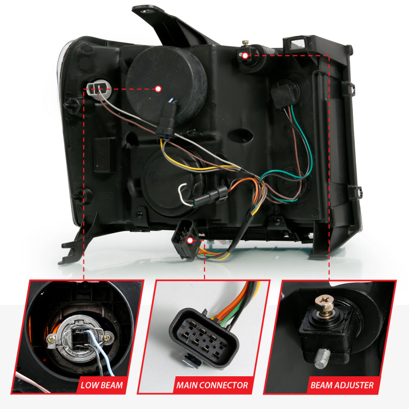 ANZO 2007-2013 Gmc Sierra 1500 Proyector Faro estilo tablón negro con lente transparente ámbar