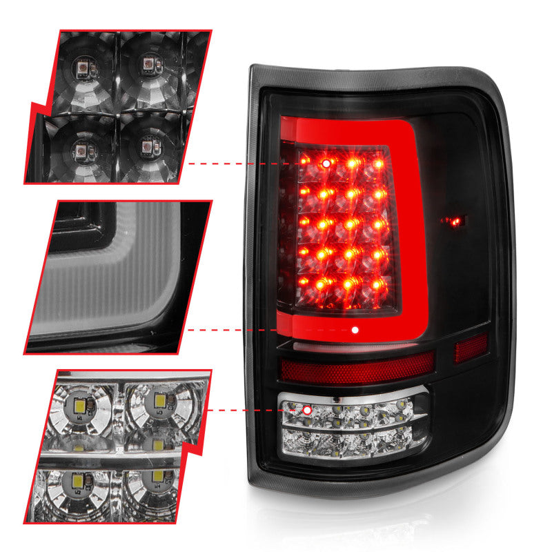 ANZO 2004-2006 Ford F-150 luces traseras LED con barra de luz, carcasa negra, lente transparente