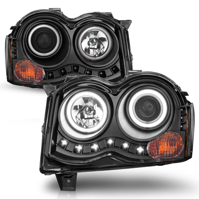 ANZO 2008-2010 Jeep Grand Cherokee Proyector Faros delanteros con Halo Negro (CCFL)