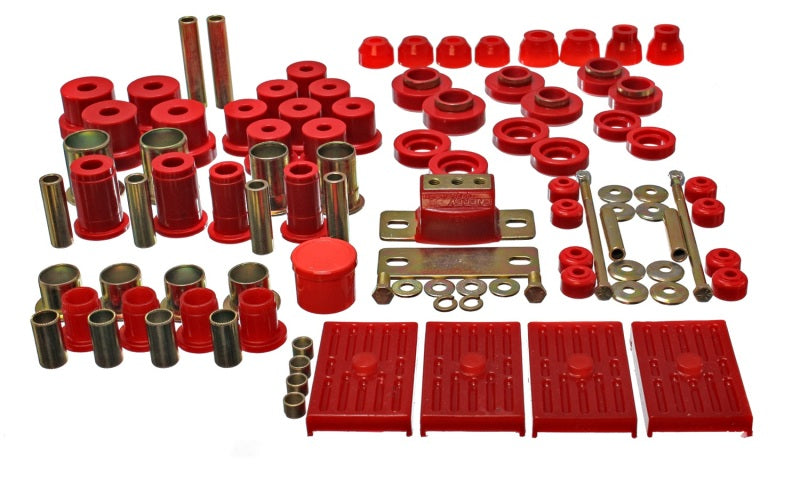 Suspensión energética 67-79 GM Camaro / Firebird con resortes de hojas múltiples, juego de bujes maestros Hyper-Flex rojos