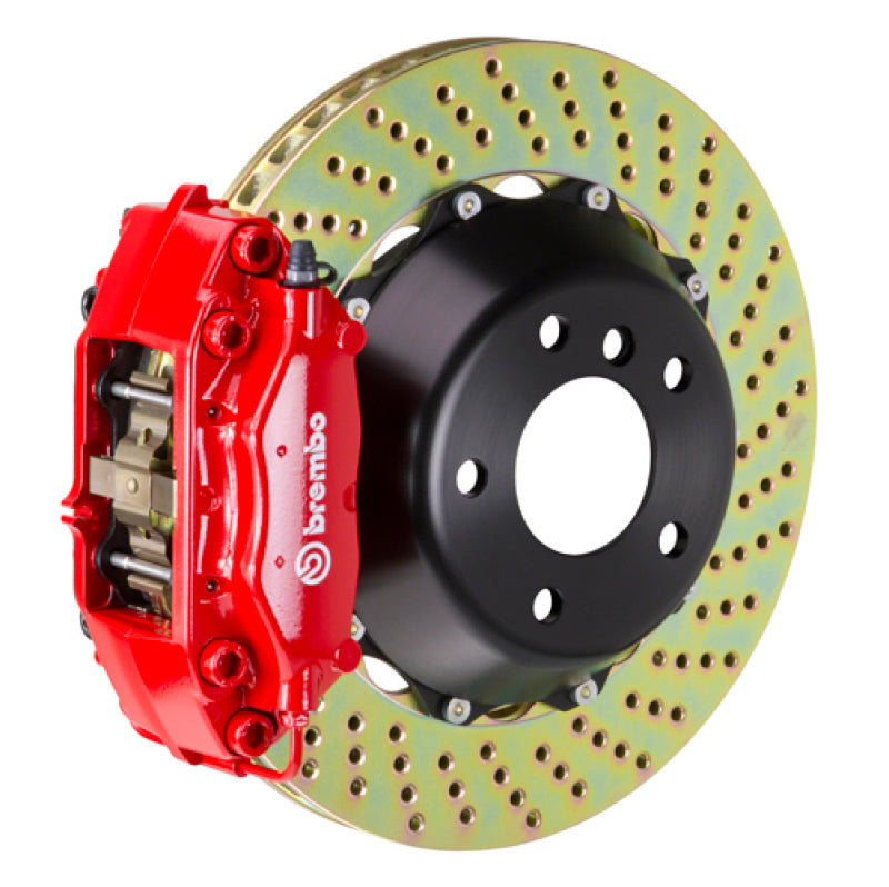 Brembo 00-03 M5/97-03 Serie 5 Trasero GT BBK 4 pistones fundidos 2 piezas 345 x 28 2 piezas rotor perforado-rojo