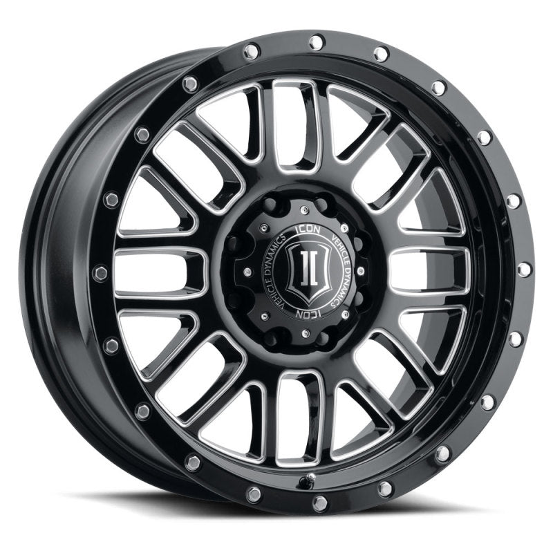 ICON Alpha 20x9 8x180 12mm Offset 5.5in BS Rueda de radios fresados ​​en negro brillante