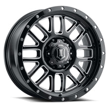 Cargar imagen en el visor de la galería, Rueda de radios fresados ​​ICON Alpha 20x9 8x6.5in 19mm Offset 5.75in BS negro brillante