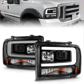 ANZO 99-04 Ford F250/F350/F450/Excursion (excl 99) Faros delanteros proyectores - con barra de luz y carcasa negra