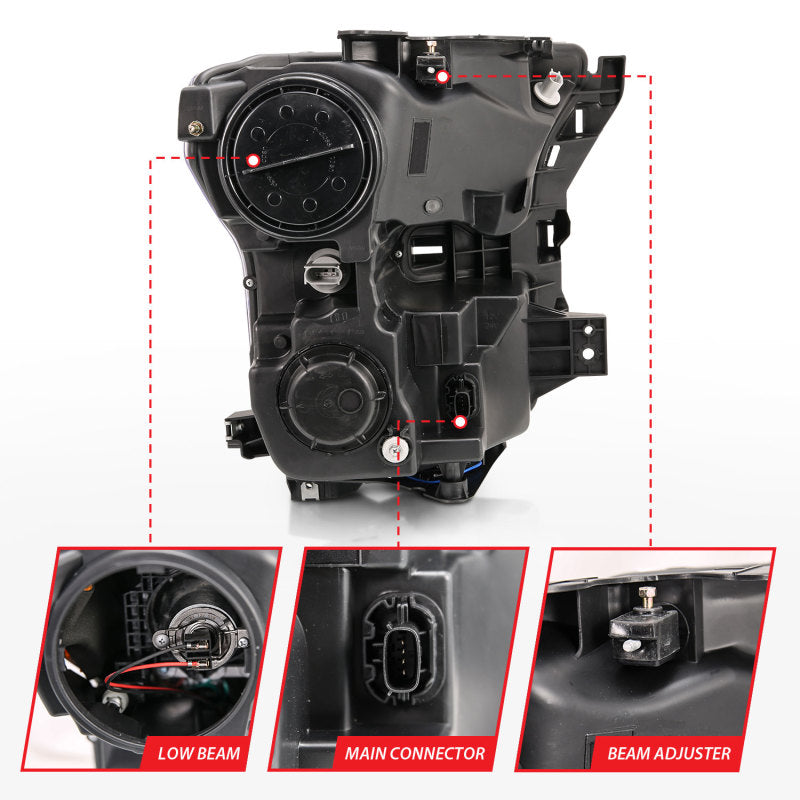 Faros delanteros ANZO 15-17 Ford F-150 Proj con diseño estilo tablón cromados con señal de giro secuencial ámbar