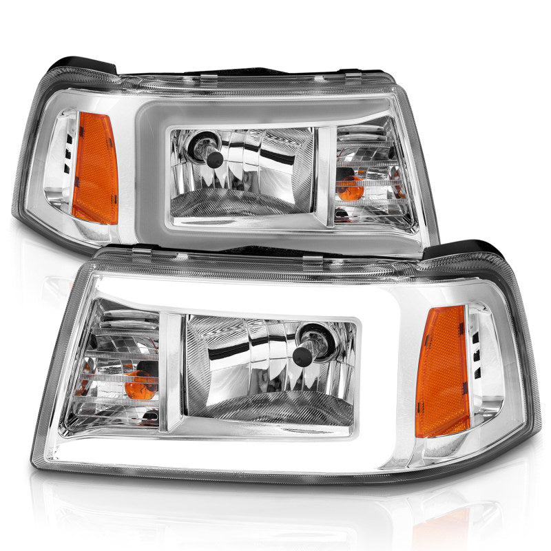 ANZO Faros delanteros de cristal para Ford Ranger 2001-2011 con barra de luz y carcasa cromada