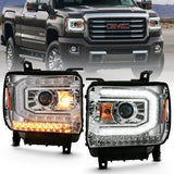 ANZO 2016-2019 Gmc Sierra 1500 Proyector Faro estilo tablón cromado con señal ámbar secuencial