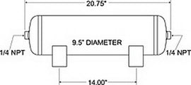 Tanque de aire Firestone de 5 galones y 9,5 pulgadas. x 20,7 pulgadas. (2) 1/4 pulg. Puertos NPT 150 PSI máx. - Negro (WR17609191)