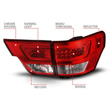 Cargar imagen en el visor de la galería, ANZO 11-13 Jeep Grand Cherokee Luces traseras LED con barra de luces Carcasa cromada Lente roja/transparente 4 piezas