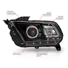 Cargar imagen en el visor de la galería, ANZO 2010-2014 Ford Mustang Projector Headlights w/ Halo Black (CCFL)