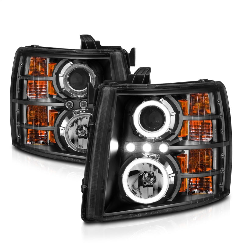 ANZO 2007-2013 Chevrolet Silverado 1500 Faros delanteros proyectores con halo negro