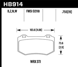 Pastillas de freno de calle Hawk 2018 Subaru WRX STI Performance Ceramic