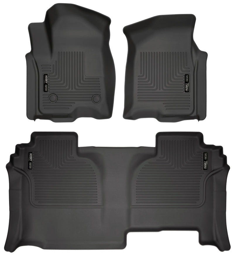 Husky Liners 19-23 GMC Sierra 1500 Double Cab Weatherbeater Revestimientos de piso para asiento delantero y segundo, color negro