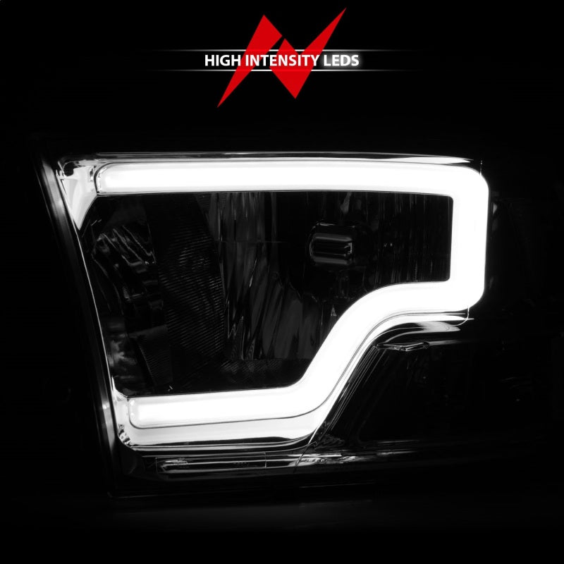 ANZO 2009-2018 Dodge Ram 1500/2500/3500 Faros delanteros de cristal con barra de luz cromada