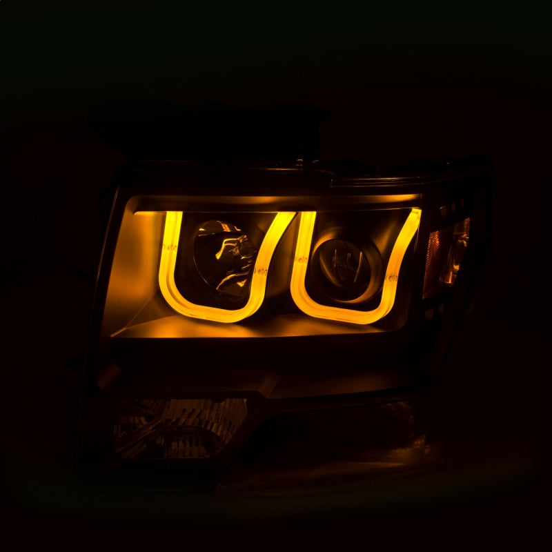 ANZO 2009-2014 Ford F-150 Faros delanteros proyectores con barra en U, color negro con ámbar