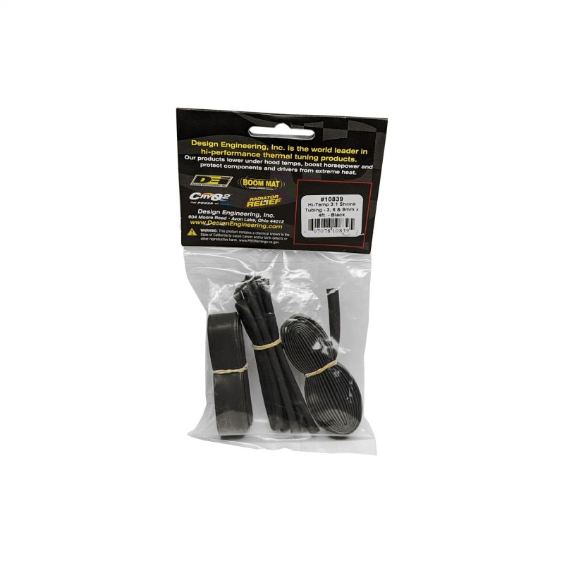 Kit de tubo retráctil DEI para alta temperatura - 3/6/9 mm x 4 pies - Negro