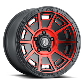 ICON Victory 17x8.5 6x135 0.236 in Offset 5 pulgadas BS negro satinado con rueda de tinte rojo