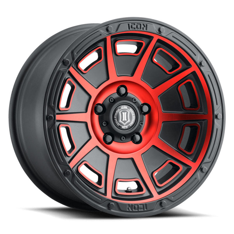 ICON Victory17x8.5 6x5.5 0mm Offset 4.75in BS Negro satinado con rueda de tinte rojo